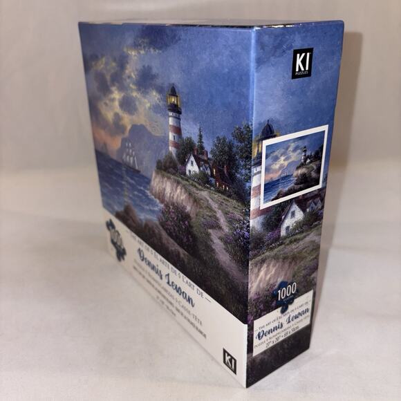 Dennis Lewan Art Puzzle White Cliff Bay Lighthouse Cottage Karmin 1000pc NEW - Picture 4 of 6